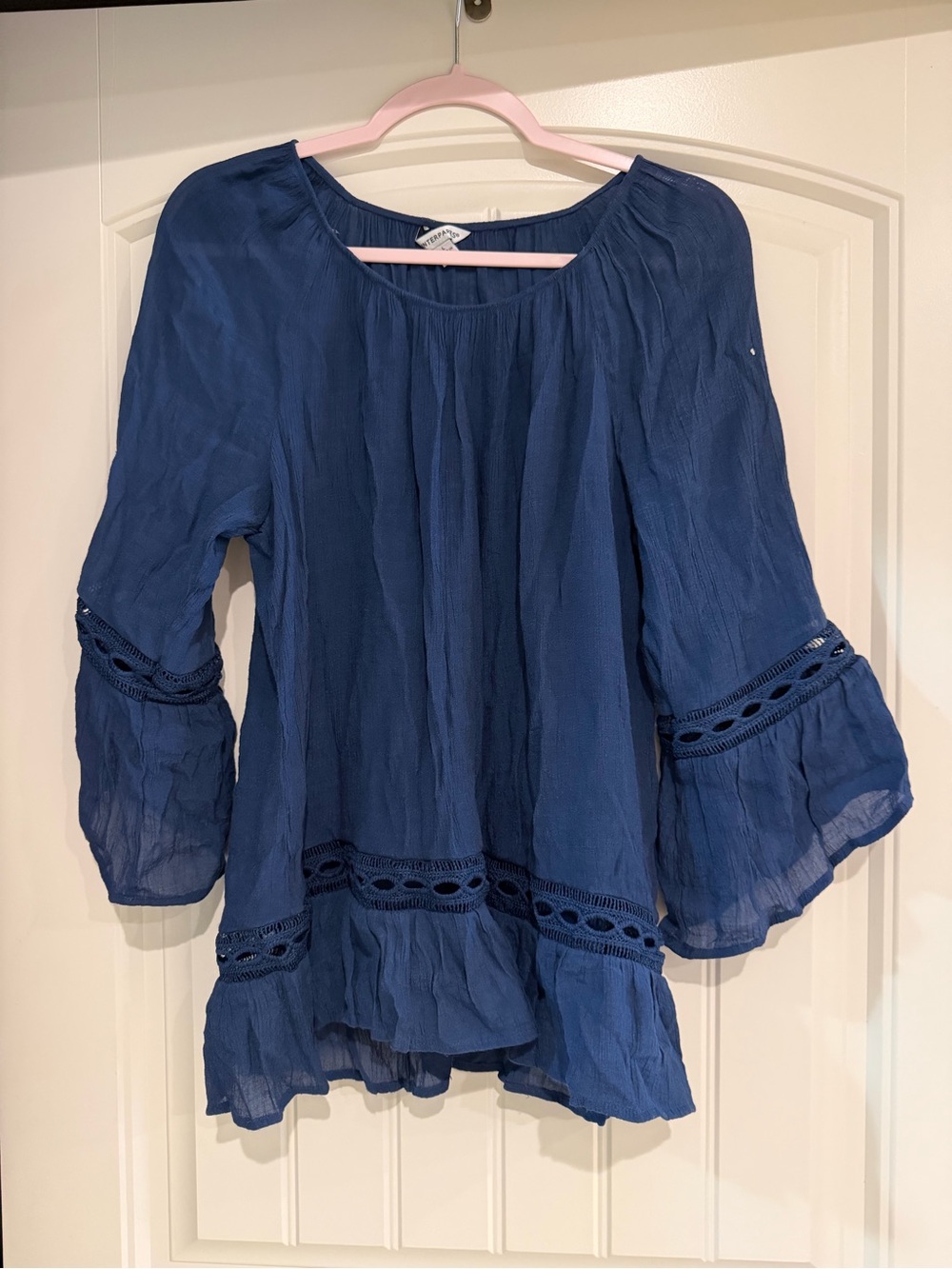 Women’s Navy Blue Peasant Blouse - Unbranded